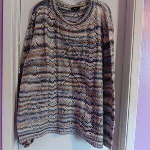 Women's Fate 3 XL Crew Neck Fuzzy Open Weave Striped Sweater